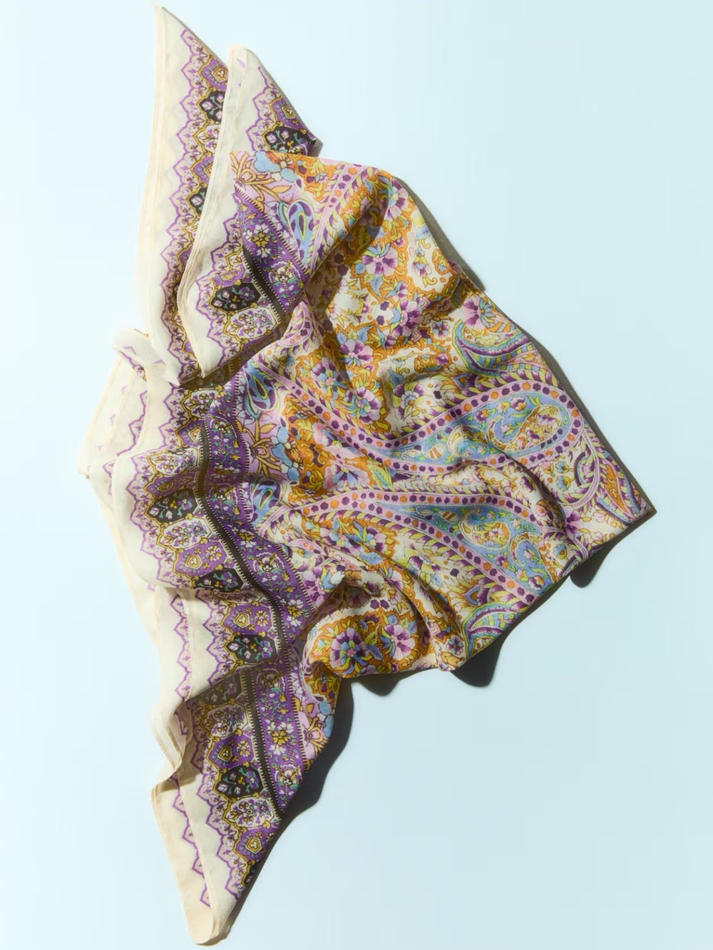 Print Scarf in Cream, Purple, Gold